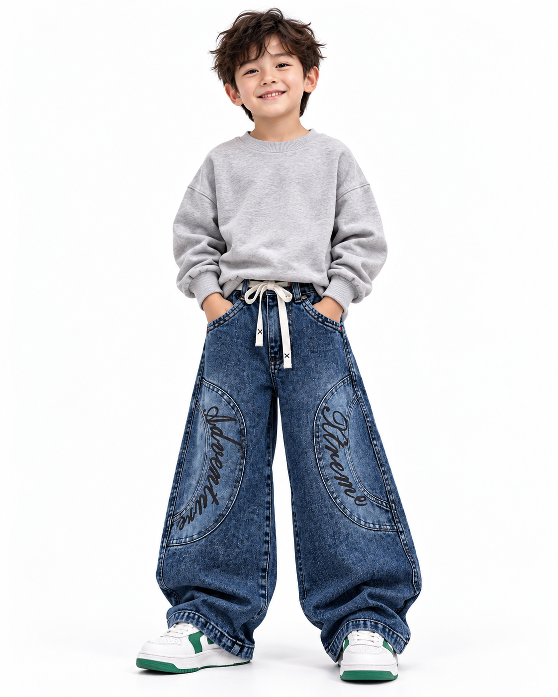 Adventure Script Wide Jeans model front