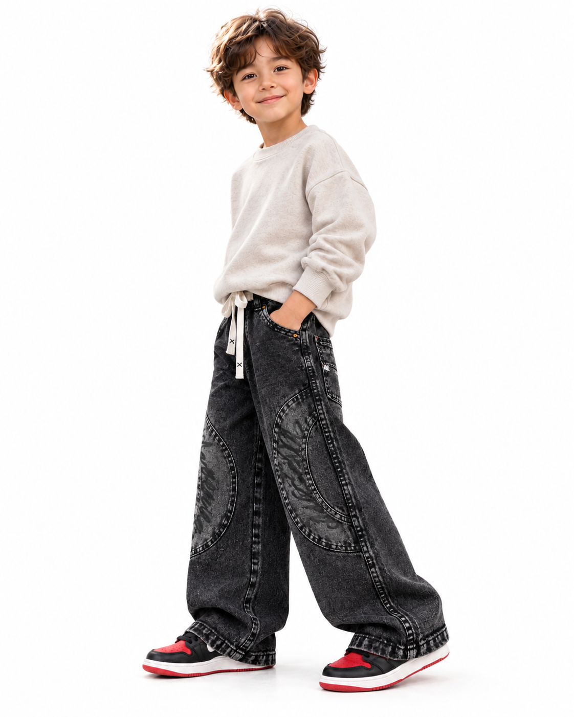 Black Adventure Script Jeans model side