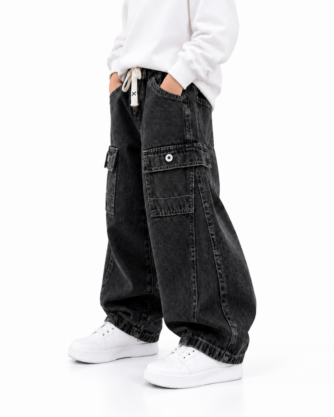 Charcoal Balloon Cargo Jeans back