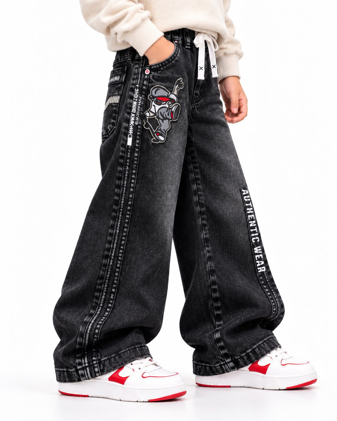 Washed Black Graphic Skater Jeans side