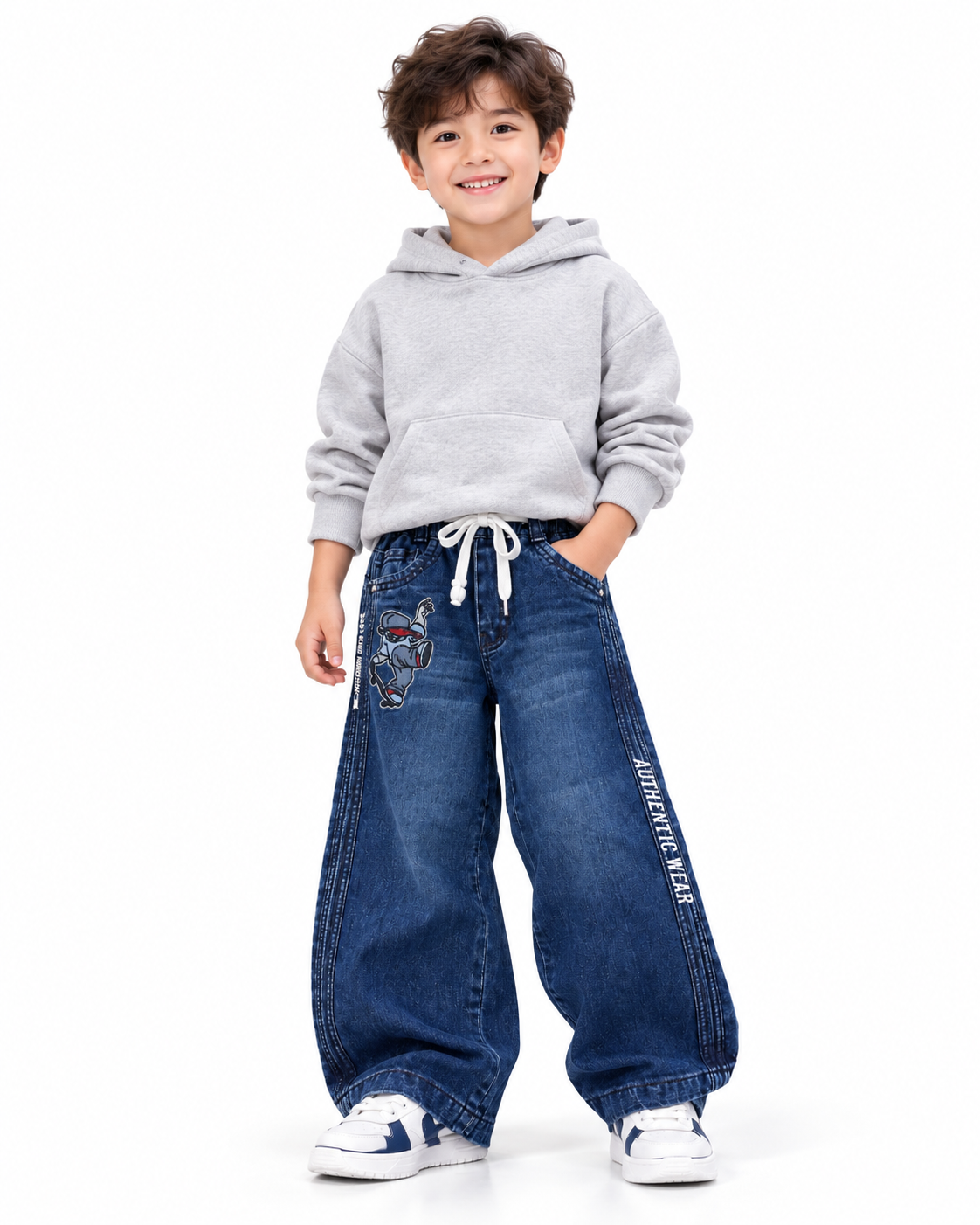 Indigo Graphic Skater Jeans model front